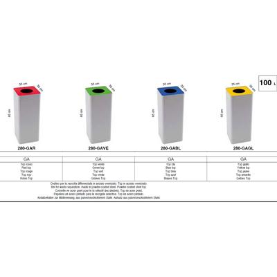 Cestino centolitri per la raccolta differenziata in acciaio verniciato. Top in acciaio verniciato. 