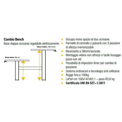 Disponibile su richiesta: scrivania regolabile in altezza Cambio Bench by Fellowes, chiamaci 