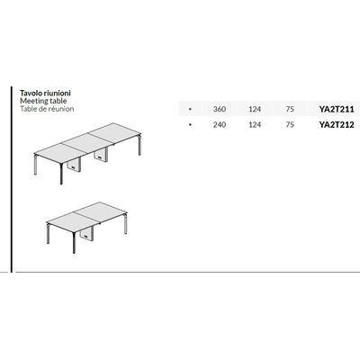 Tavoli riunione Yoga L240 ed L360 composti da 2/3 piani L120 con 1/2 carter